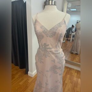 Hayley Paige Occasions Blush Almond Sequin Floral Dress